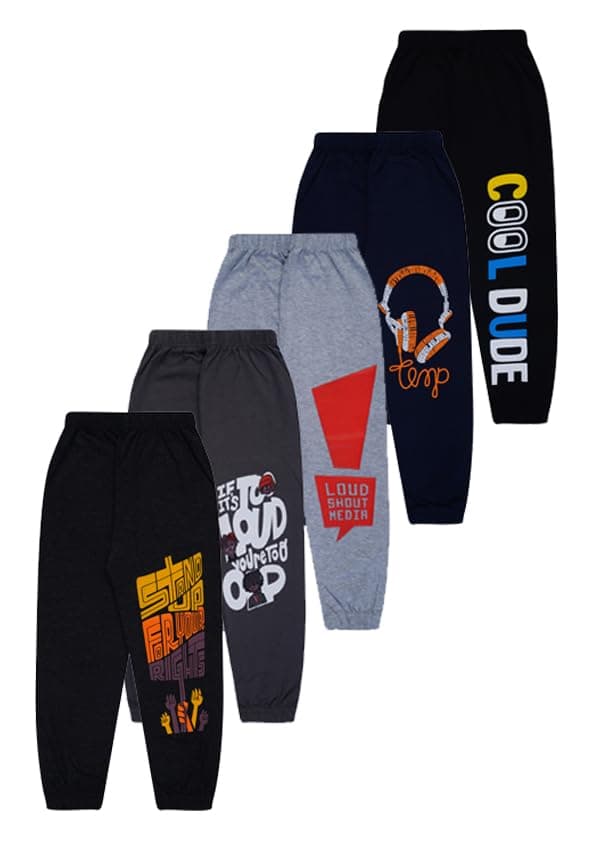 T2F Boy's Cotton Regular Fit Printed Track Pants (Pack fo 5)