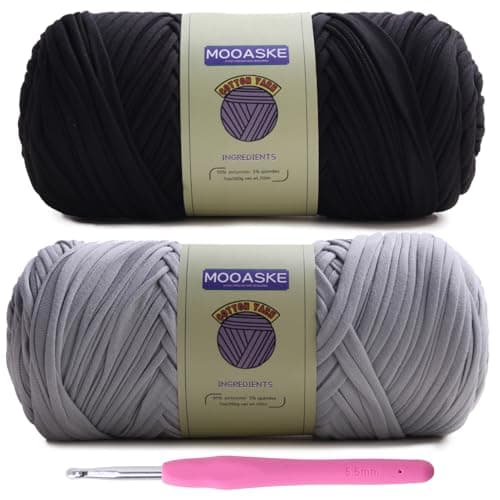 Mooaske 2 Pack TShirt Crochet Yarn for DIY Knitting Crochet Cloth Blanket Bag Dolls 400g Chunky Thick Yarn for Crocheting with PolyesterSpandex Blend Elastic Fabric BlackGray