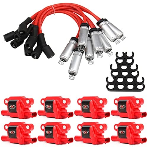 Set of 8 UF413 Square Ignition Coils with 8mm 748UU Spark Plug Wires, Compatible with Chevy Silverado 1500 GMC Pontiac G8 Grand Prix H3 Tahoe Yukon,Replacement for UF413 D510C 5C1554