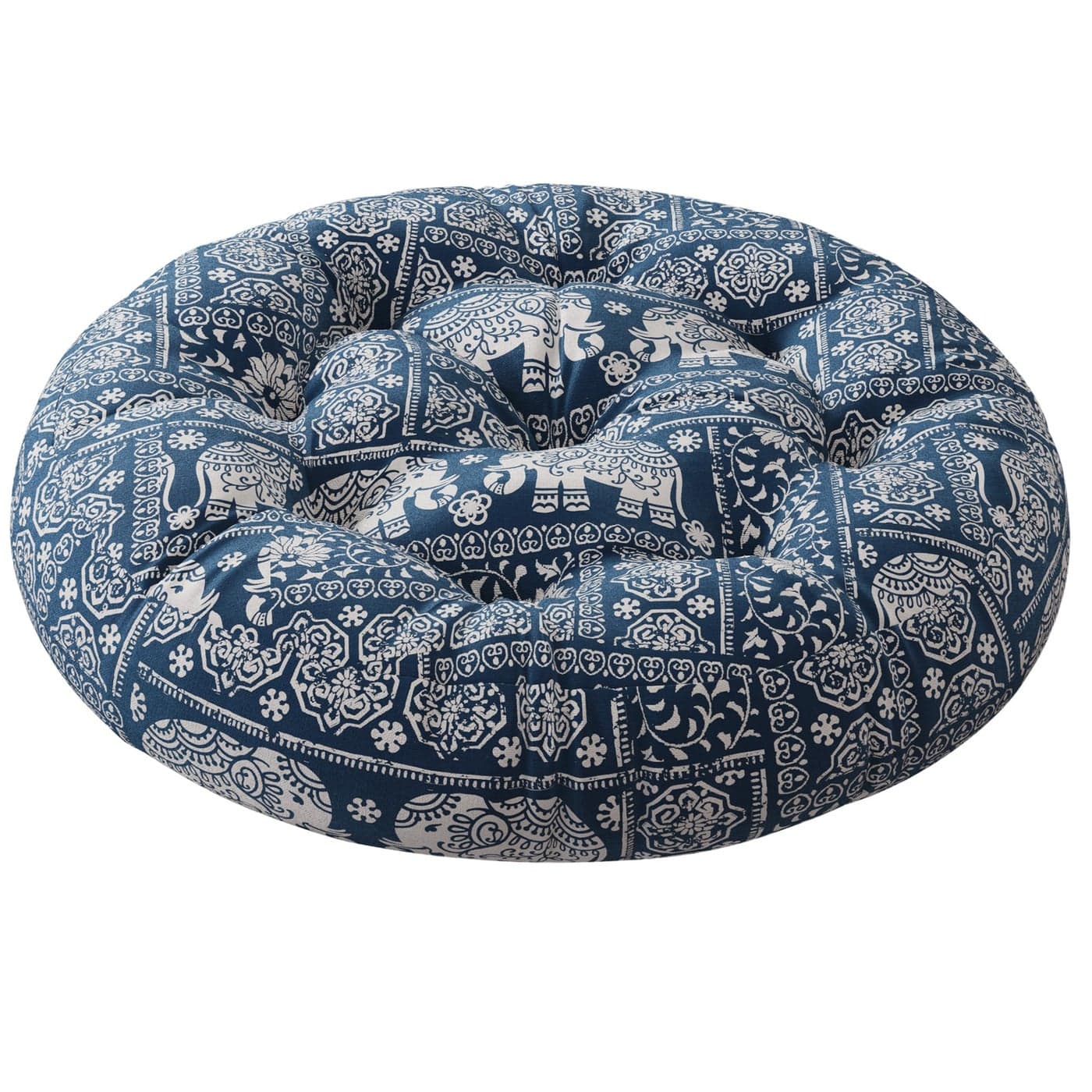 Codi Meditation Floor Pillow Boho Pillows Seating for Adults and Kids Large Round Cushion for Yoga Living Room Tatami Sitting Memory Foam Added 22x22 Inch Indigo Elephant
