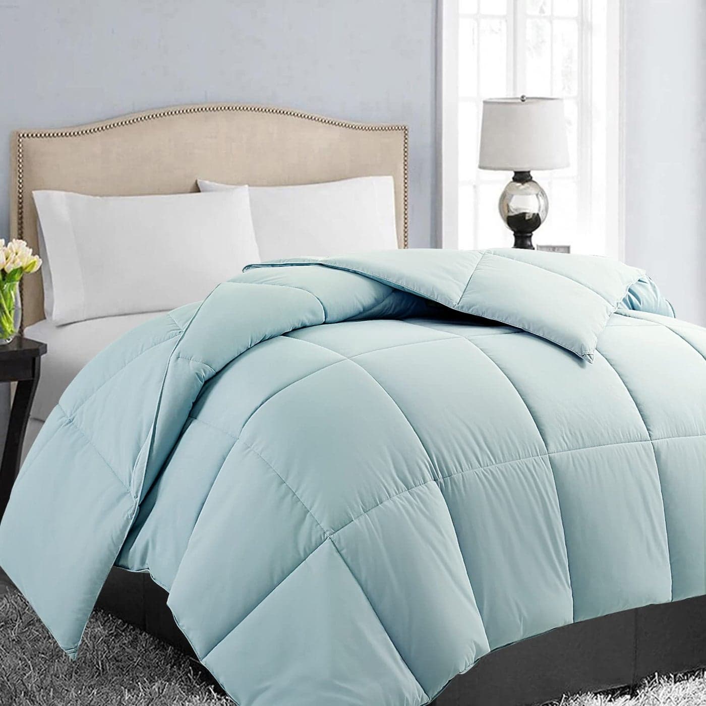 EASELAND All Season Twin Size Soft Quilted Down Alternative Comforter Reversible Duvet Insert with Corner TabsWinter Summer Warm FluffyAqua64x88 inches