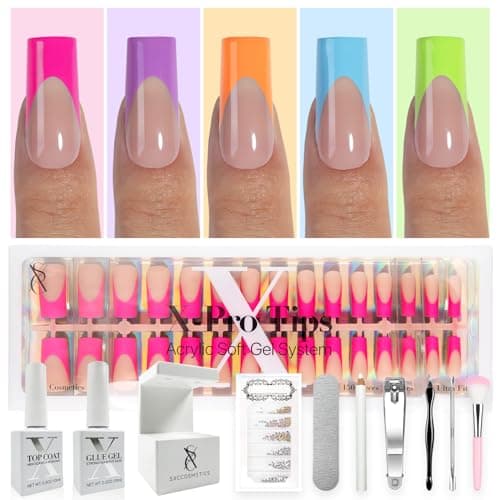 SXC Cosmetics XPro Tips French Tip Press On Nails Bright Pastel Glow in the Dark Series GLOW117KITM Square