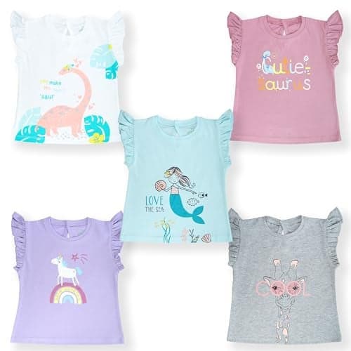 YUV Baby Girl's 100% Cotton Printed Regular Fit T-Shirt (Pack Of 5), Grey