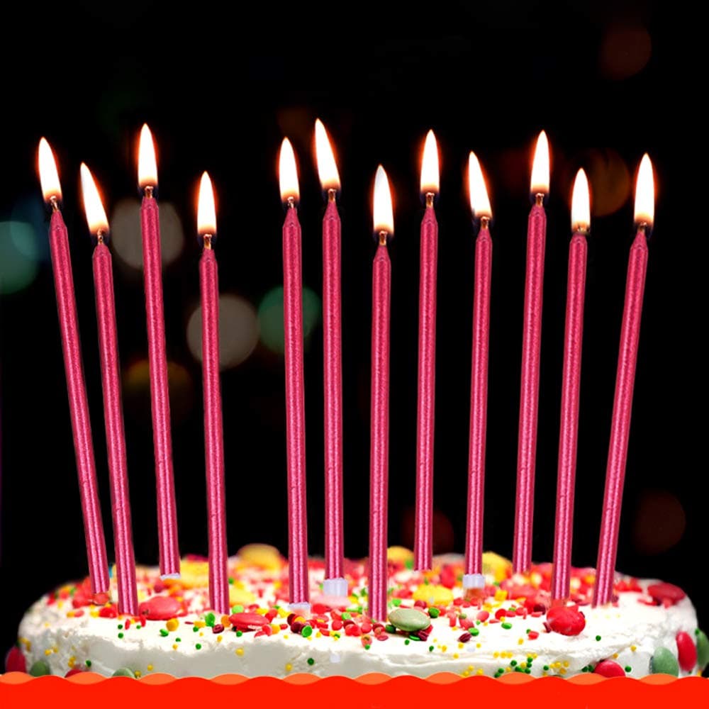 12 Count Long Thin Red Birthday Cake Candles in Holders for Birthday Wedding Party Cupcake Decorations Tall Candle