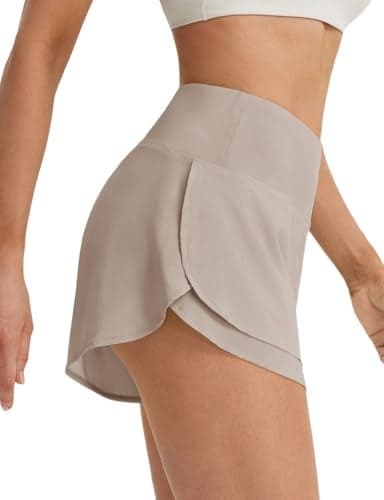baleaf Womens 3 Athletic Shorts High Waist Running Workout Shorts with Liner Gym Sports Quick Dry Lightweight Khaki M