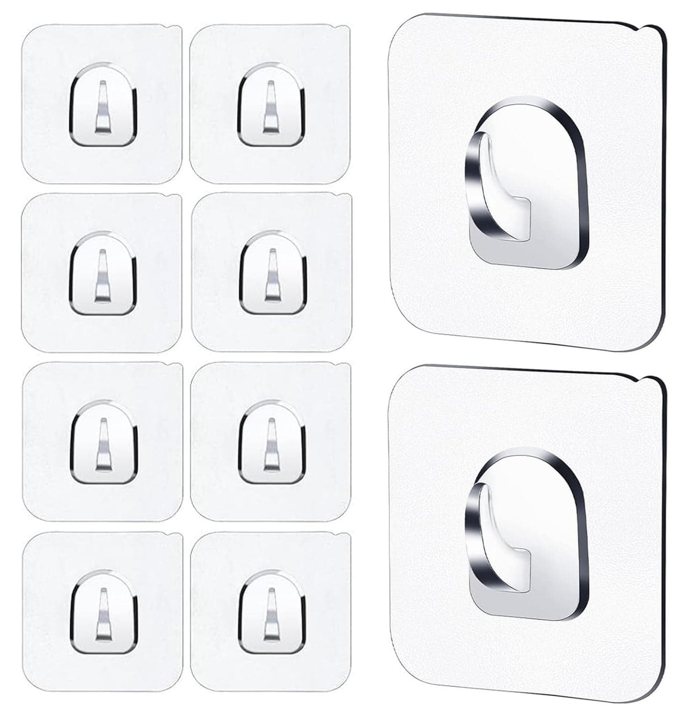 DALUCI Adhesive Hooks for Hanging, Heavy Duty Wall Door Hooks, Clear Plastic Sticky Hanging Hook for Home Kitchen Bathroom Office Use (Hanging Hook, 10)
