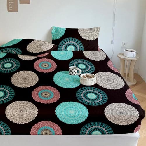 DREAMLET Prime Collections 160TC Glace Cotton Wrinkelfree Breathable Supersoft Double Flat Bedsheet with 2 Pillow Covers (Brown Geometric, Flat)