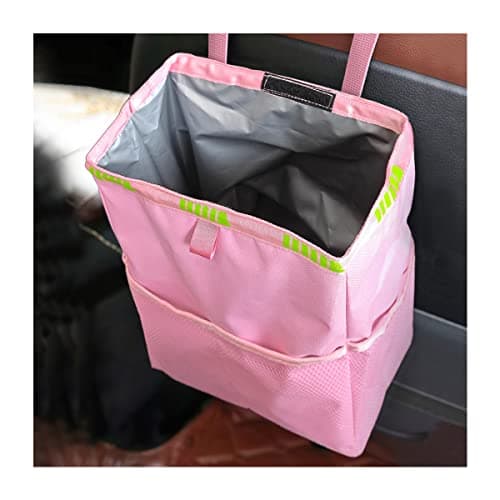 FekeyJF Hanging Car Trash Can with Storage Pockets Waterproof Leakproof Oxford Auto Garbage Bag MultiUse Organizer for Outdoor Traveling Foldable Trash Bin for Truck SUV Home Office Pink
