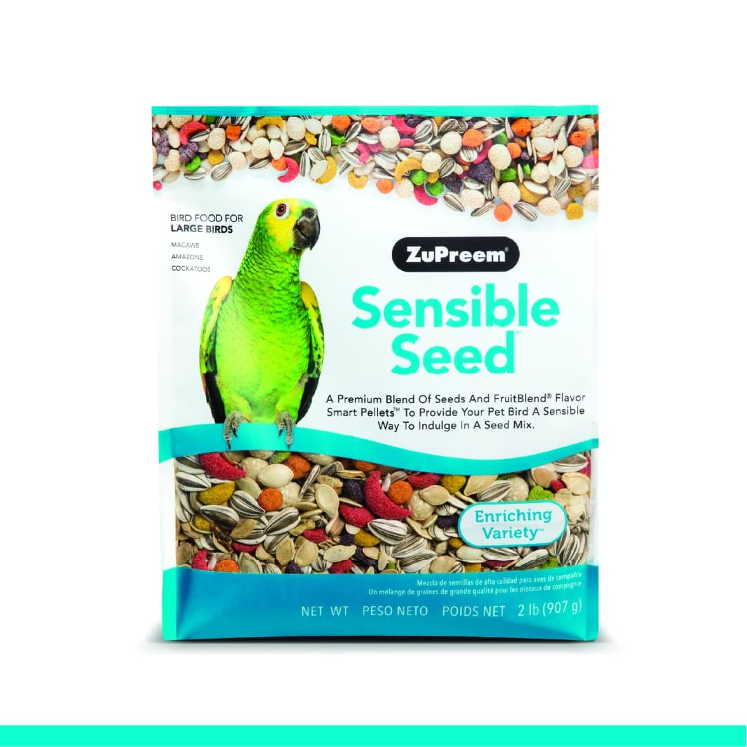 ZuPreem Sensible Seed Bird Food, Amazon, Cockatoo, Macaw, Seed and Pellet Blend for Large Birds, Food Mixer Topper, Enriching Variety, Made in USA, Bird Seed for Large Birds, Macaw Food (L, 2 lb)