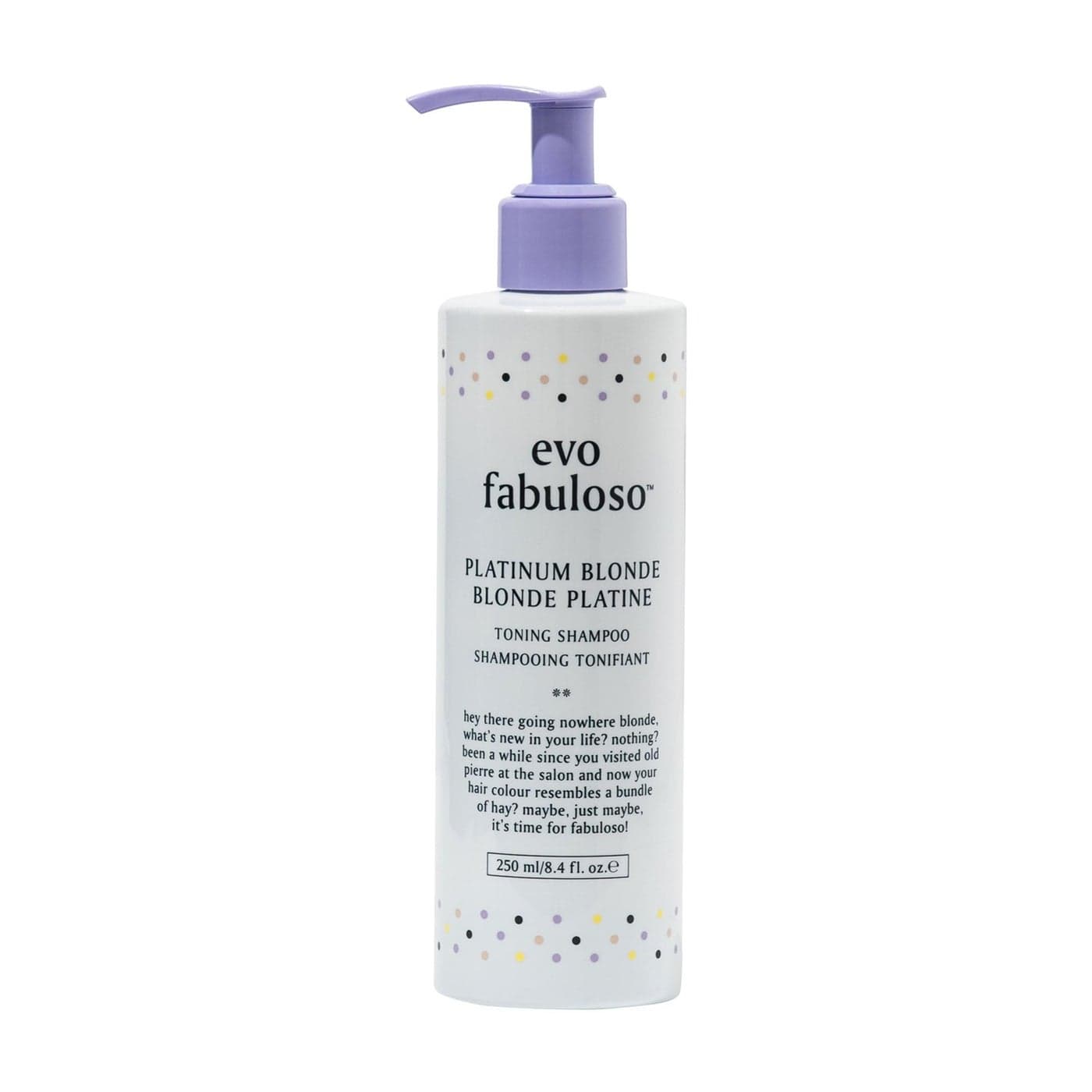 EVO Fabuloso Platinum Blonde Toning Shampoo Refreshes and revives colored hair Purple Shampoo to Extended Life of Color Treated Blonde Hair 250ml 84oz