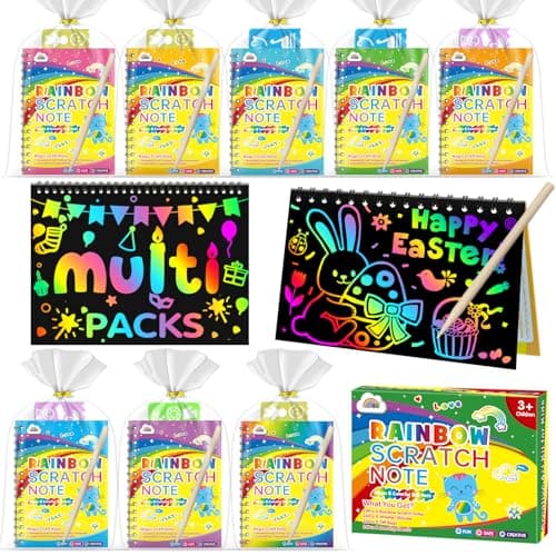 ZMLM 48 Pack Scratch Art Party Favors Birthday Party Favors for Kids 48 Bulk Rainbow Scratch Notebook Paper Pads Goodie Bags Stuffers Girls Boys Classroom Gifts Crafts Toys Easter Basket Stuffers