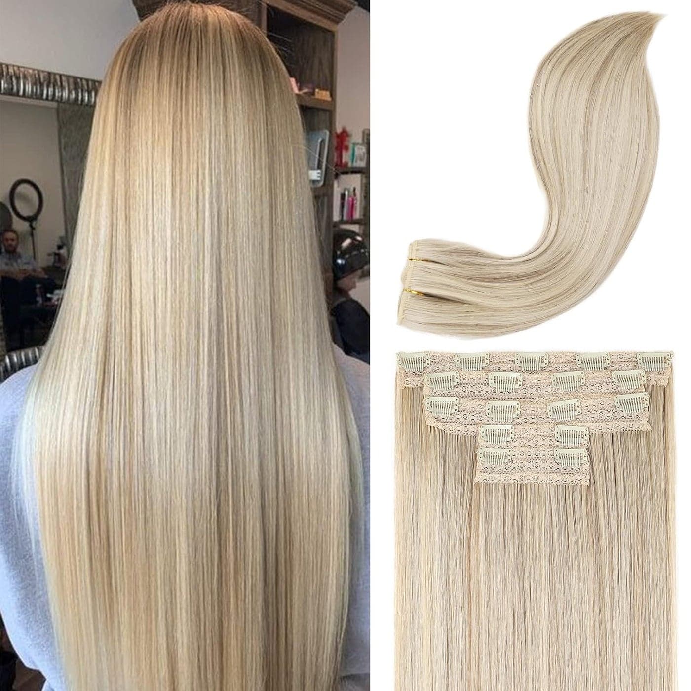REECHO Clip in Hair Extensions Hair Extensions Thick Long Lace Weft Lightweight Synthetic Hairpieces for Women 24 Inch240 GramPack of 5 Dark Ash Blonde