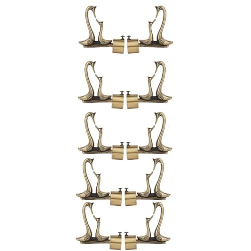 Arena Aluminum Swan Shaped Curtain Brackets, Curtain Rod End Caps, Curtain Knobs for 1 Inch Curtain Rod, Curtain Holders for Walls, Antique Brass Finish, 5 Set (10 Pcs)