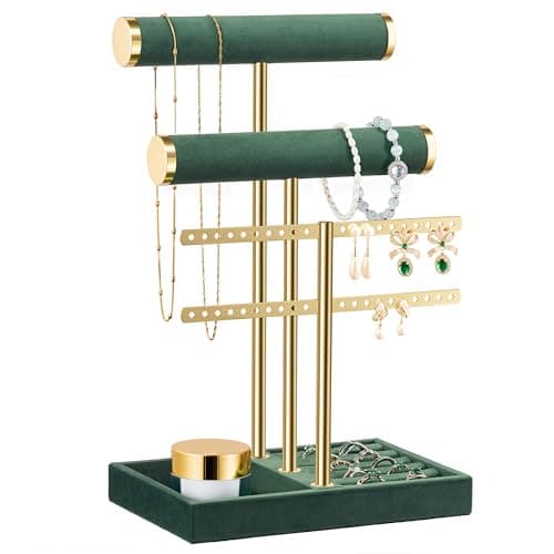 bussdis 3 Tier Bracelet Holder Display Detachable T Bar Dark Green Velvet Bracelet Holder Jewelry Holder Organizer for Bracelet Necklace Earrings Rings
