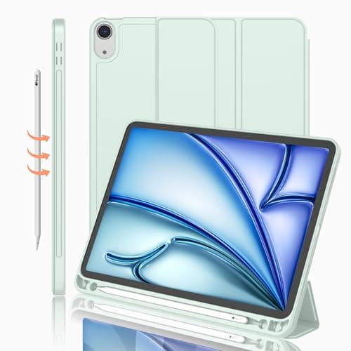 iMieet iPad Air 11 Inch Case M3(2025) / M2 (2024), iPad Air 5th/4th Generation Case 2022/2020 10.9 Inch with Pencil Holder,Trifold Stand Smart Case with Soft TPU Back(Pale Green)