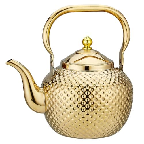 SANQIAHOME 1500ml Teapot with Infuser Stainless Steel Lifting Handle Tea Maker Gold