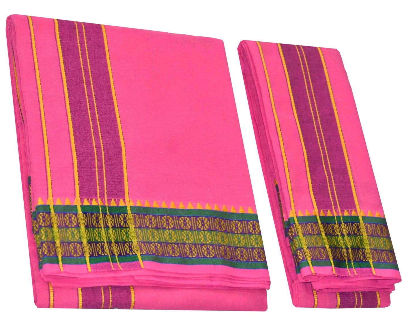 TUNI MANI Men's Panchakacham Dhoti with Angavasthram with Zari Border, Cotton, Size: 9 X 5 (4.0mtr Dhoti, 2.25mtr Towel) (Baby Pink)