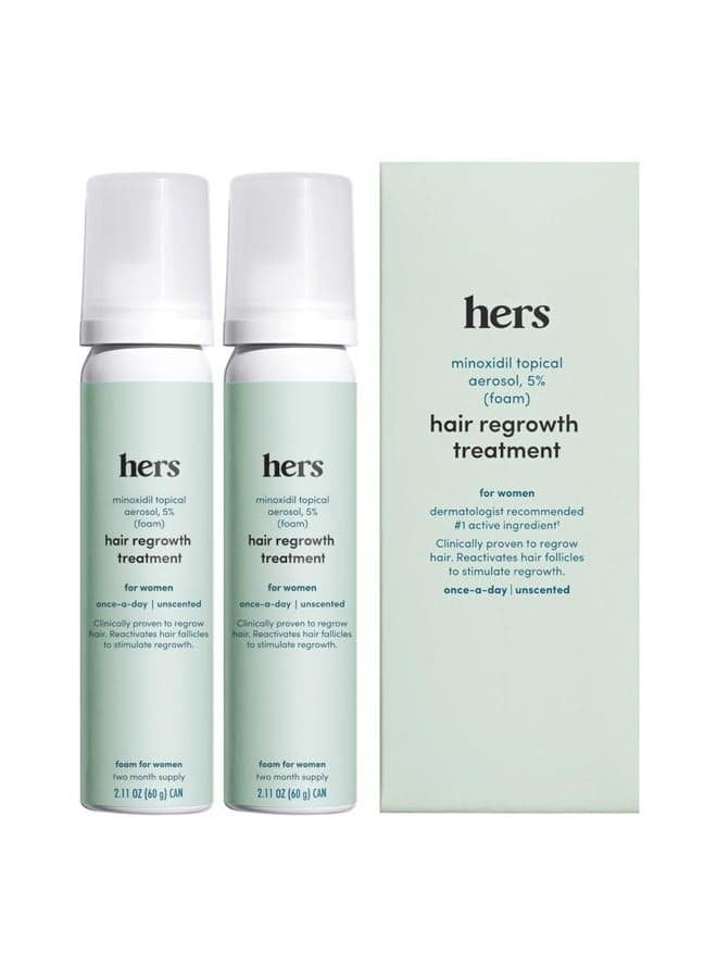 hers Hair Regrowth Treatment - Topical Minoxidil 5% Foam for Women - Extra Strength - Supports Thicker, Fuller Hair - Non-Greasy - Unscented, 2 Pack