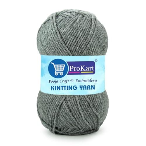 ProKart Premium Woolen 4 ply Hand Knitting Wool Yarn | Fine Weight Knitted and Crocheted Soft Yarn for Sweater, Scarf, Hat, Baby Clothes, Baby Sports, Purse, Gift Bags & DIY Craft Accessories Projects (1 Ball/100 Gram Each) (Grey, 100gms x 1 Pack)