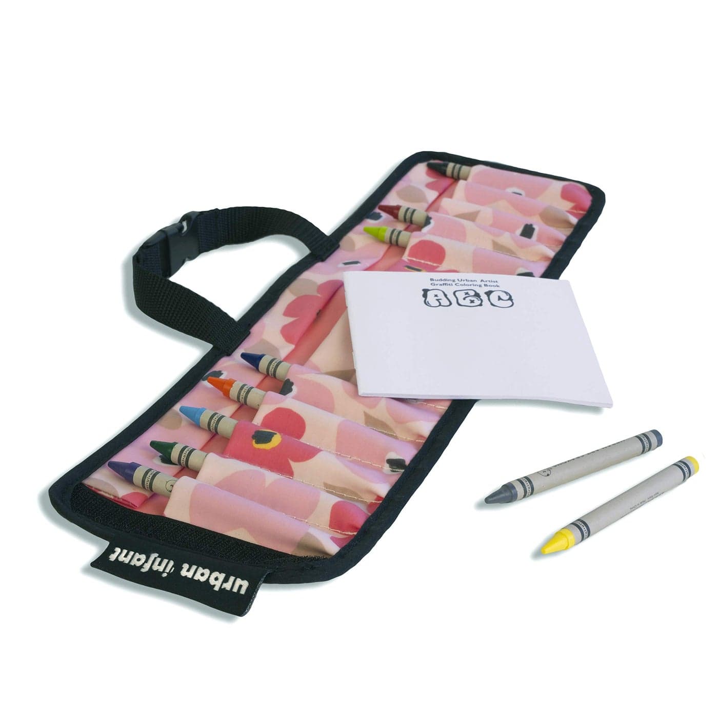 Urban Infant Kids Crayon Travel Case Carrier Comes with Set of 10 NonToxic Crayons and Draw Booklet Toddler Activity Easy WalletStyle Close and Clipping Handles Poppies