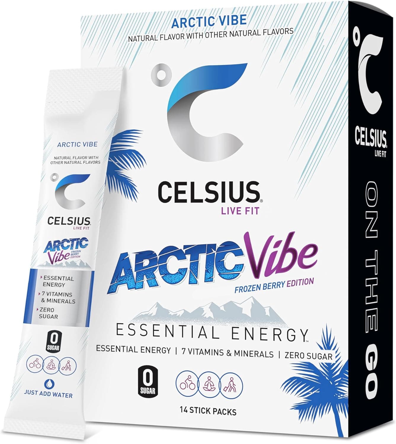 CELSIUS On-the-Go Powder Sticks Arctic Vibe - Essential Energy Drink Mix, 14 Sticks (2.6 Oz)