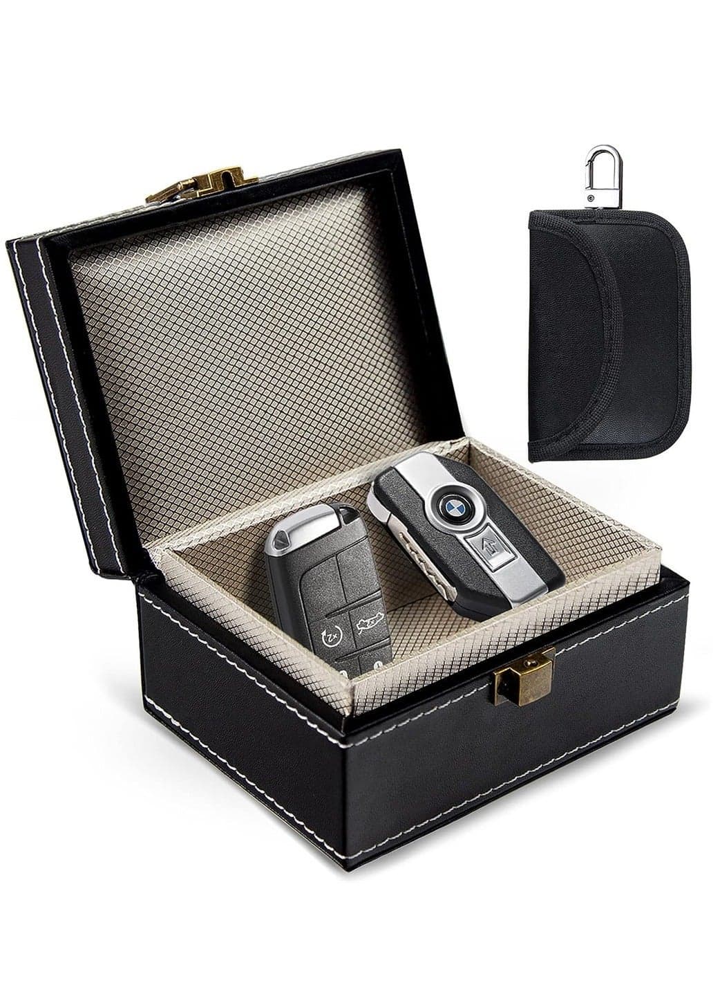 Car Key Signal Blocker Box with 1 Ps Faraday Pouch for Keys RFID Blocking Case Keyless Entry Security Protector