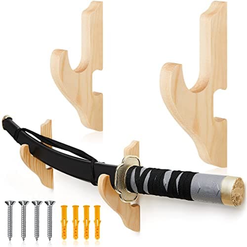 Chunful 2 Pcs Sword Wall Mount Sword Holder Katana Stand 1 Tier Hanger Adjustable Wooden Mounts for Samurai591 x 276 x 138 InchesWood Color