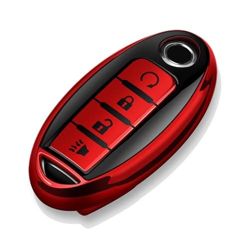 Tukellen Compatible with Nissan Key Fob Cover Soft TPU Key Case for Infiniti XTrail Rogue Altima Quest Pathfinder Sentra Patrol CIMA Fuga Armada Teana Murano 4 ButtonsB Key ShellRed