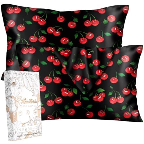 Miss Adola 2 Pack Mulberry Silk Pillowcase for Hair and Skin Standard Size 20 x 26 Inches with Hidden Zipper Shiny Cherry 19 Momme Soft Sleeping Silk Pillow Case for Women Moms