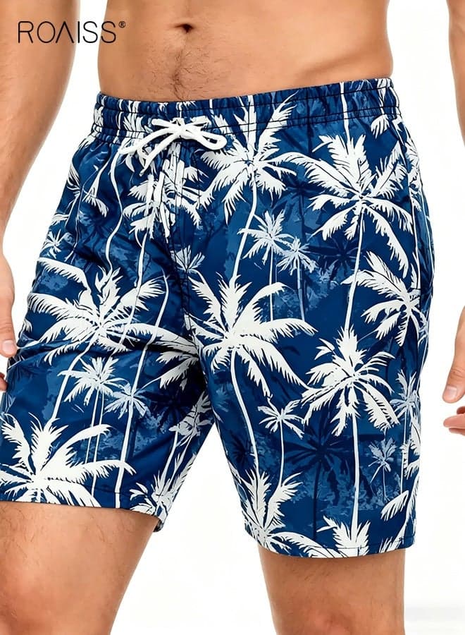Men's Skateboarding and Surfing Print Straight Leg Shorts Gym Fashion Shorts Four-Way Stretch Beach Shorts for Men Comfortable Loose Fit Drawstring Elastic Waist Beach Shorts Blue