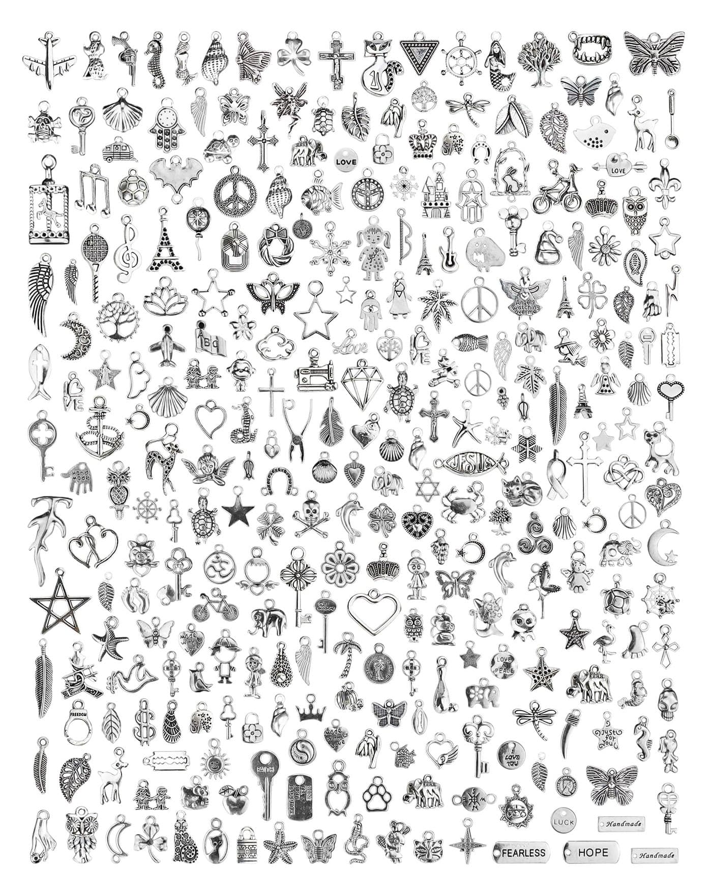 JIALEEY 300 PCS Wholesale Bulk Lots Jewelry Making Charms Mixed Smooth Tibetan Silver Alloy Charms Pendants DIY for Jewelry Making and Crafting Style B