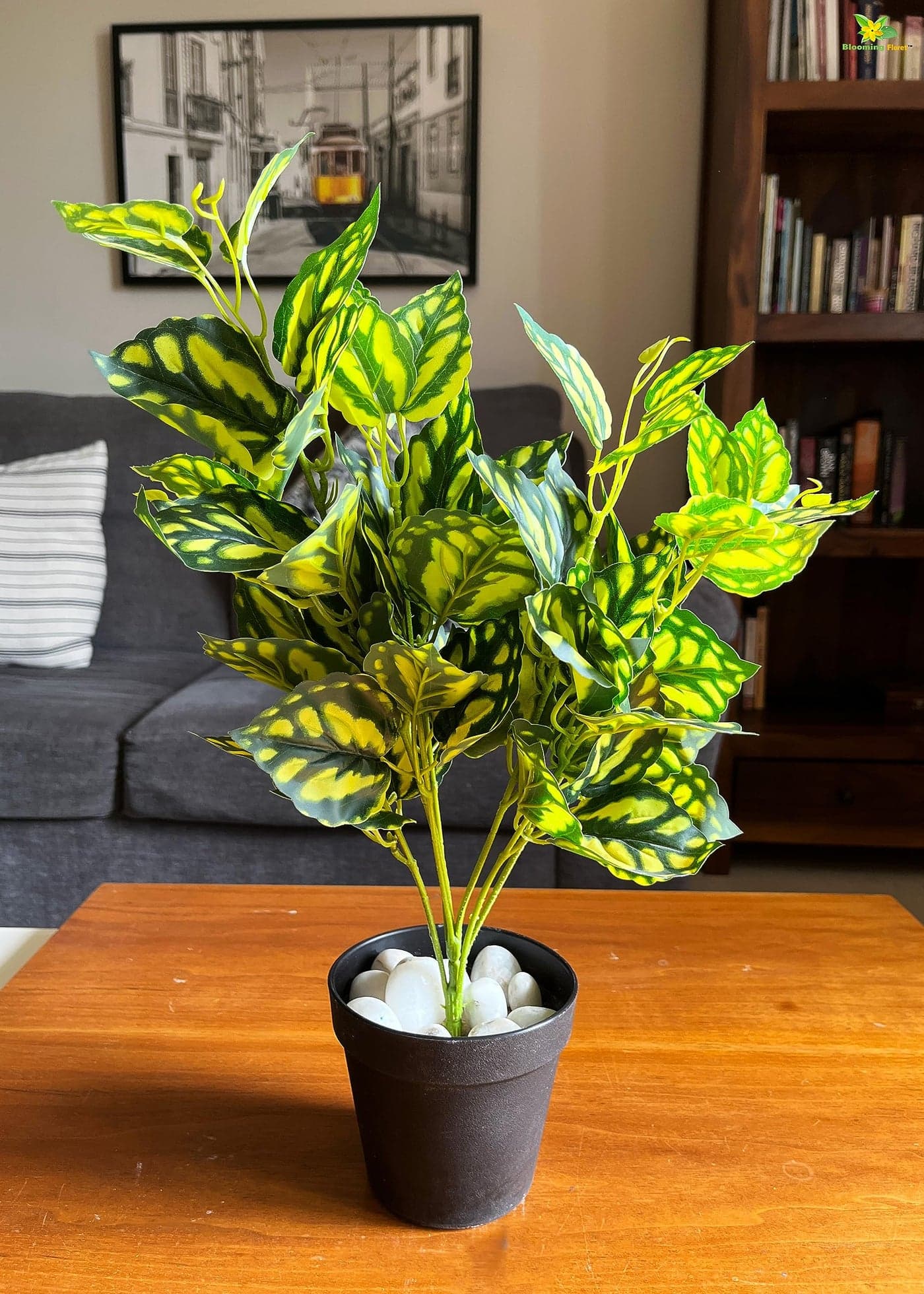 Blooming Floret Artificial Peacock Plant | 48.3 cm Tall Faux Ornamental Plant with 24 Lifelike Leaves | Durable Home & Office Decor in Black Pot