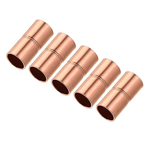 MECCANIXITY Straight Copper Coupling Fittings, 1/4 Inch ID Welding Joint for HVAC Air Conditioner, with Rolled Tube Stop Sweat Ends, Pack of 5