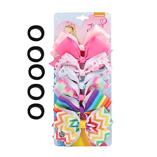 7pc 5 Large Hair Bows for Girls JOJO Siwa Grosgrain Ribbon Hair Barrettes with Heart Emblem Accessories for Toddler