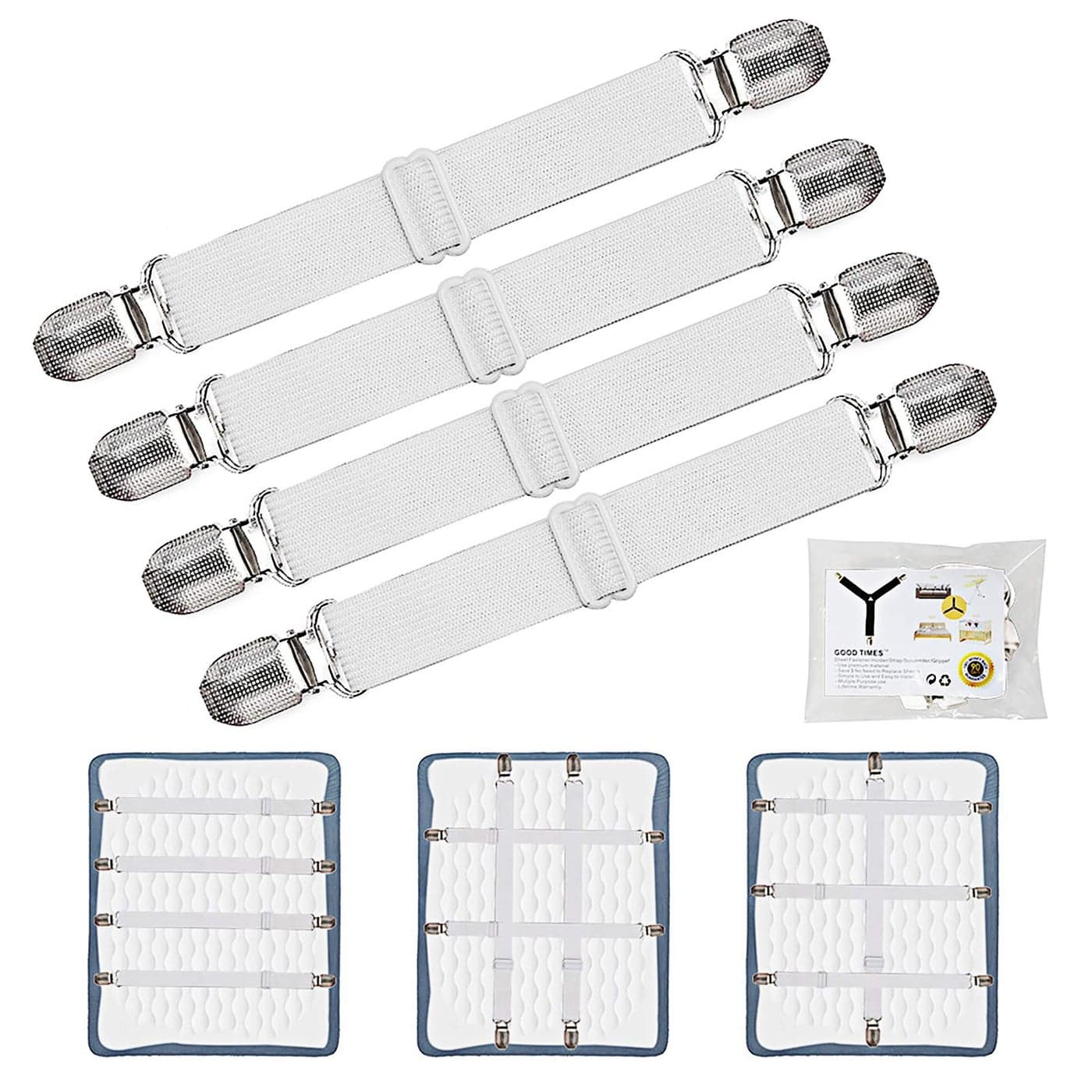 Adjustable Bed Sheet Clips Sheet Fasteners Holder Straps and Suspender Gripper Extend From 21 to 80 Long Style Elastic Fasteners Bands Heavy Duty Suit for Mattress Sofa Couch Recliner and More
