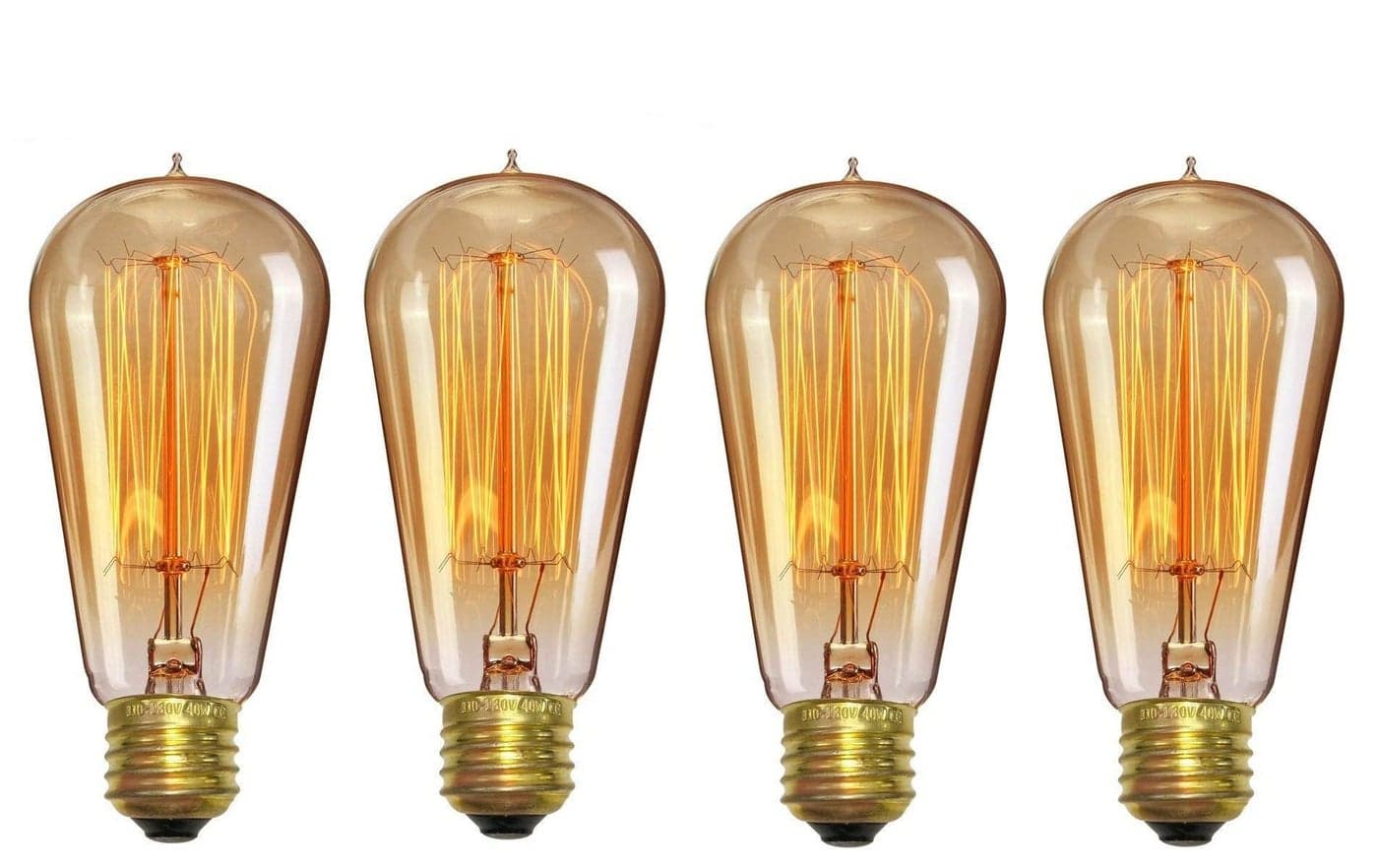 Desidiya Edison Tungsten Filament Antique Glass Light Bulbs Vintage Base E27 Bulb Yellow Light For Home Decoration Living Room/Hall/Balcony/Restaurant Bar Lighting (Pack Of 4), Incandescent, 60 Watts