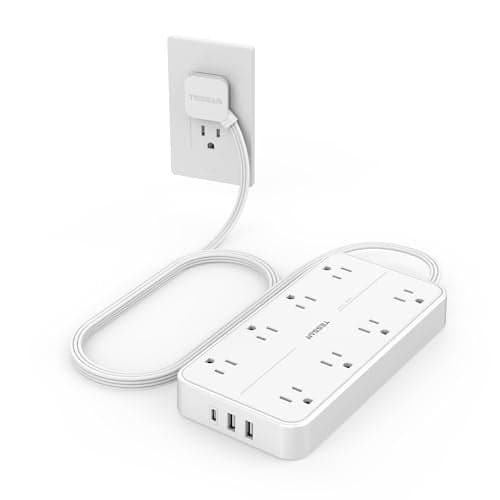 TESSAN Power Strip Surge Protector, 6FT Flat Plug Extension Cord with 8 Outlets 3 USB Charger(1 USB C), 1080 Joules Protection, Wall Mountable Charging Station for Home Office Dorm, White