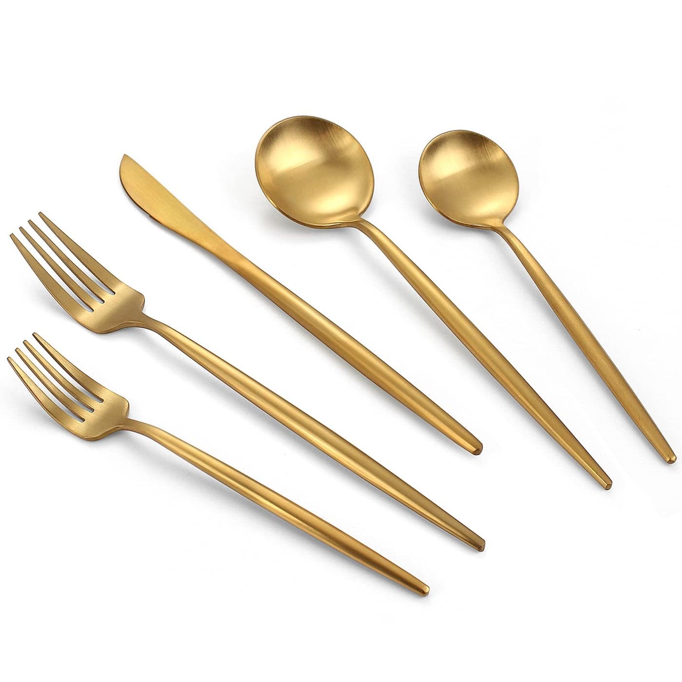 VANVRO Matte Gold Silverware Set 20Piece Stainless Steel Flatware Tableware Cutlery Service for 4 Satin Finish Utensils Knife Fork Spoon for Home and Restaurant Dishwasher Safe