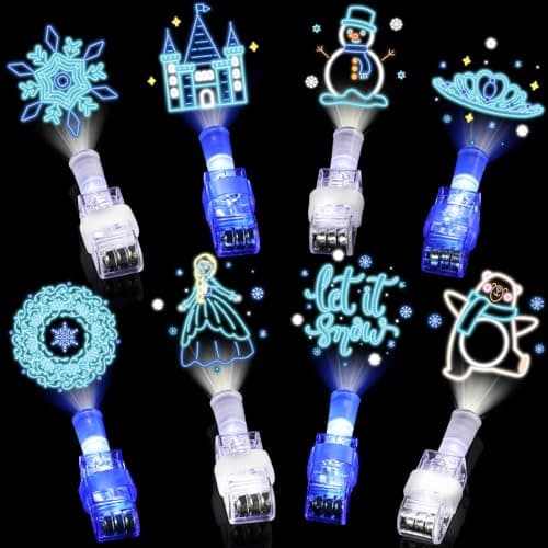 Sauyoza 36 Pack Frozen Party Favors LED Finger Lights for Girls Ice Princess Snow Theme Goodie Bag Stuffers Classroom Treasure Box Prizes Glow in the Dark Winter Party Supplies