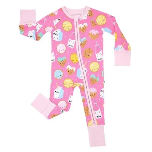 Little Sleepies Pajamas for Baby Boys Girls Viscose from Bamboo Baby Pajamas Snug Sleeper Toddler PJs 2Way Zipper Pink Cookies Milk Newborn