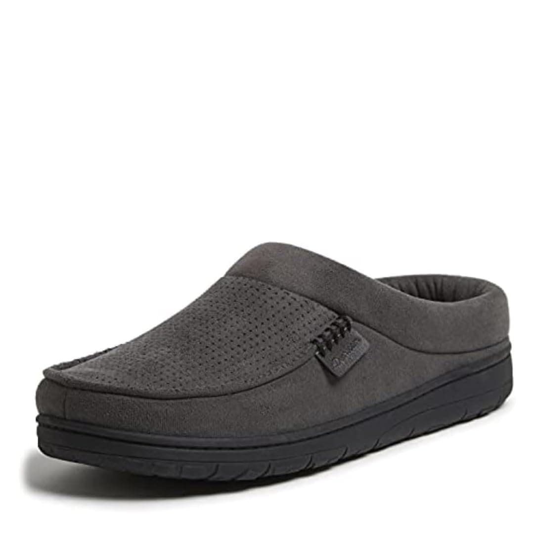 Dearfoams Mens Brendan Microfiber Suede Clog Slipper Pavement Perforated Medium