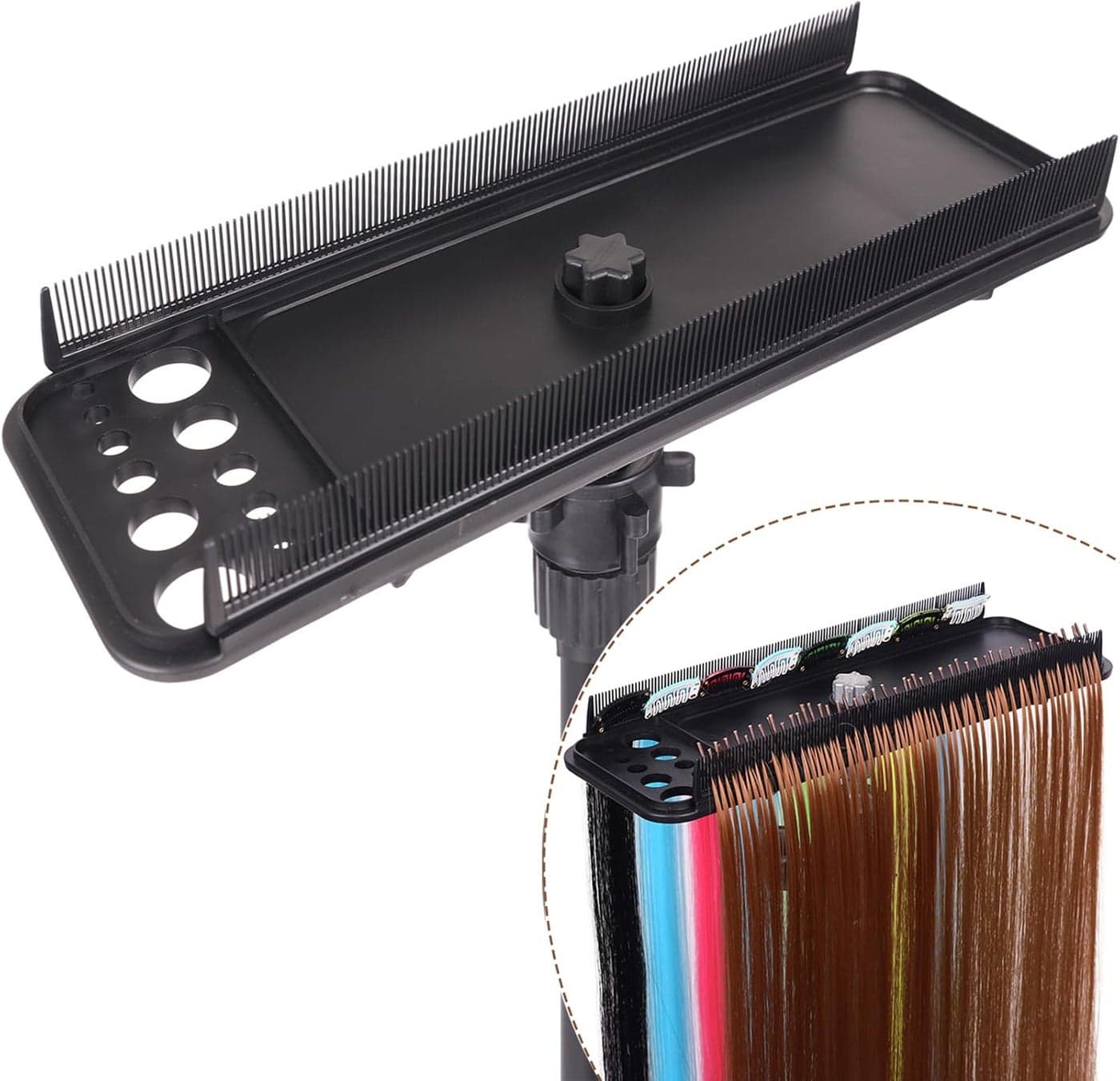 Hair Extension Holder Hair Extension Hanger Braiding Hair Rack Hair Extension Tool DoubleSide Teeth Extension Display Holder Hair Separator holder for Hair Salon Home Tripod not included
