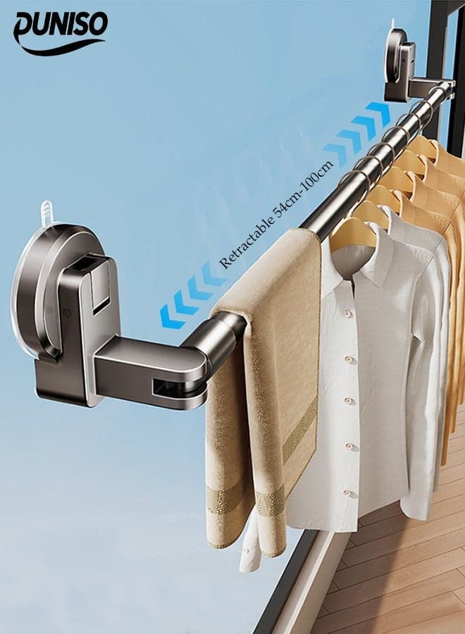 Wall Mounted Clothes Drying Rack,Retractable Laundry Rack,with Reusable Suction Cups,No need to drill holes,Waterproof and Sunscreen,Strong Load Bearing,Can rotate 180 degrees,for Balcony,Camping,Hotel,Indoor and Outdoor Use