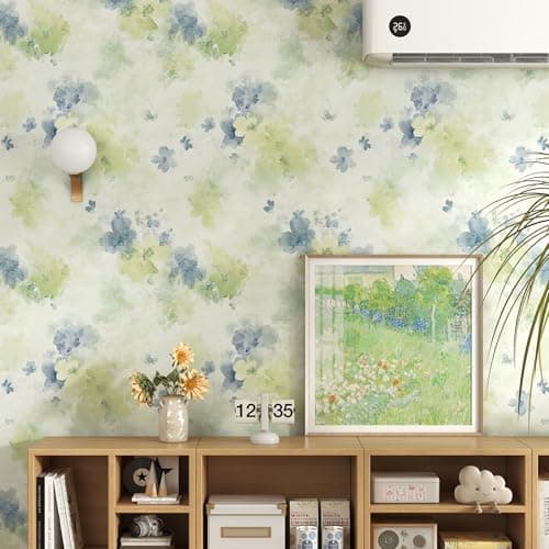 Peel and Stick Wallpaper Vintage Floral Blue and Green Contact Paper Boho 17.7"x78.8" Self Adhesive Wallpaper Removable Modern Decorative Wall Paper for Bedroom Countertops Cabinet Decor Vinyl Roll