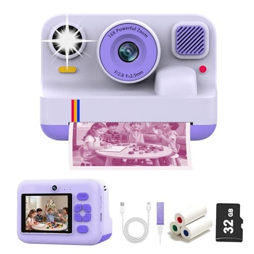 Instant Print Camera for KidsInstant Digital CameraChristmas Birthday Gifts for 316 Year Old Girls BoysPortable Toddlers Camera Toy Printer with 32G Card 3 Rolls Printing Paper Purple