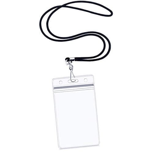 Vertical ID Card Name Tag Badge Holder with Waterproof Type Resealable Zip (Vertical ID with Black Lanyard, 20 Pcs) Lanyards