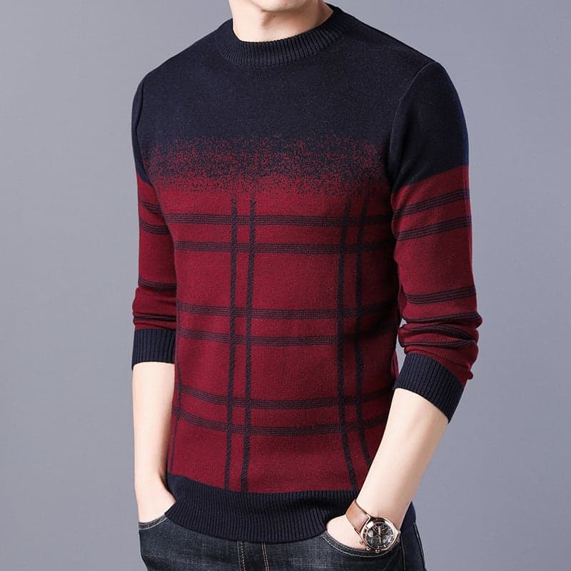 2025 Autumn and Winter Men's Casual Round Neck Knitted Sweater Large Size Sweater Plus Velvet Sweater Men's Foreign Trade Loose Type
