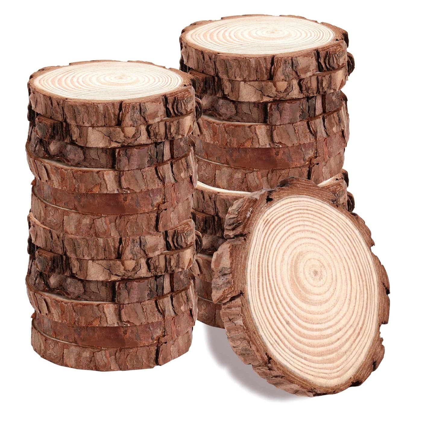 JOIKIT 50 PCS 910cm Natural Wood Slices Unfinished Wood Coasters Wooden Log Slices Wood Circles Discs for DIY Crafts Ornaments Rustic Wedding Decoration