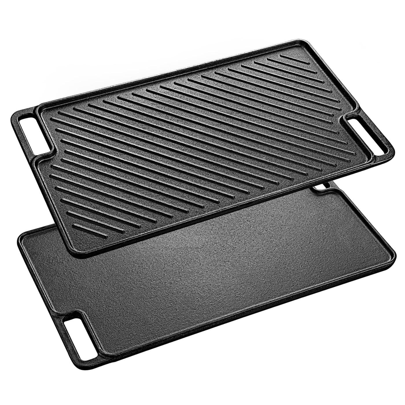 Velaze Cast Iron Griddle Grill Pan for Gas Electric Hobs 455 x 26cm DoubleSided Usable for BBQ Camping Garden