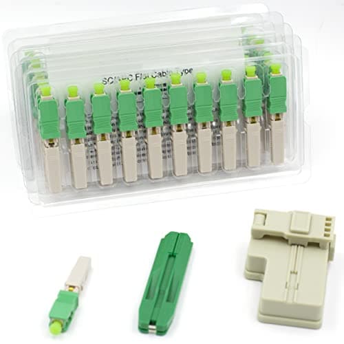 20pcs SC APC Fiber Optic Quick Connector with Matched Tools Automatic Switch Type Fiber Optic Fast Connectors Single Mode Mechanical Connectors Adapter for 2mm x 3mm Butterfly Fiber Cable